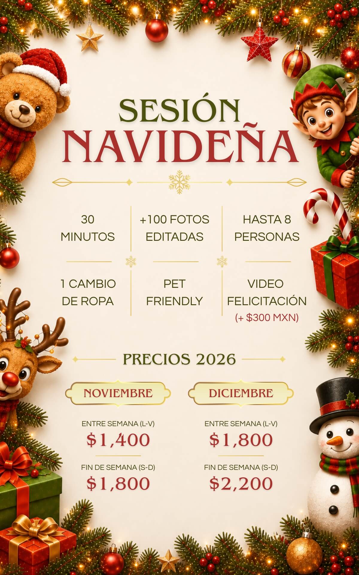 Sesiones fotográficas navideñas 2026
